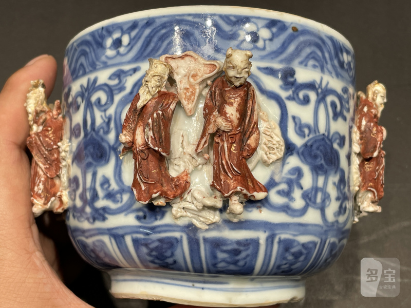 明万历 青花浮图八仙人物缸 - 图5